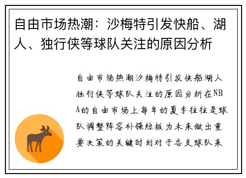 自由市场热潮：沙梅特引发快船、湖人、独行侠等球队关注的原因分析