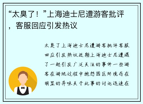 “太臭了！”上海迪士尼遭游客批评，客服回应引发热议