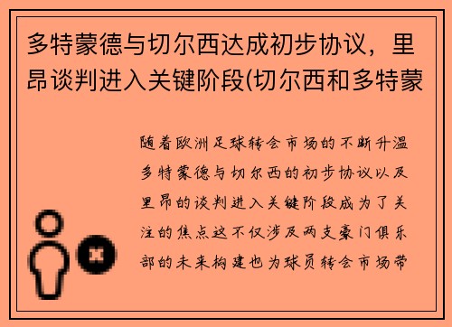 多特蒙德与切尔西达成初步协议，里昂谈判进入关键阶段(切尔西和多特蒙德交锋)